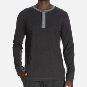 Unsimply Stitched Lounge Henley Pajama Longsleeve Shirt Grey with Black Piping M